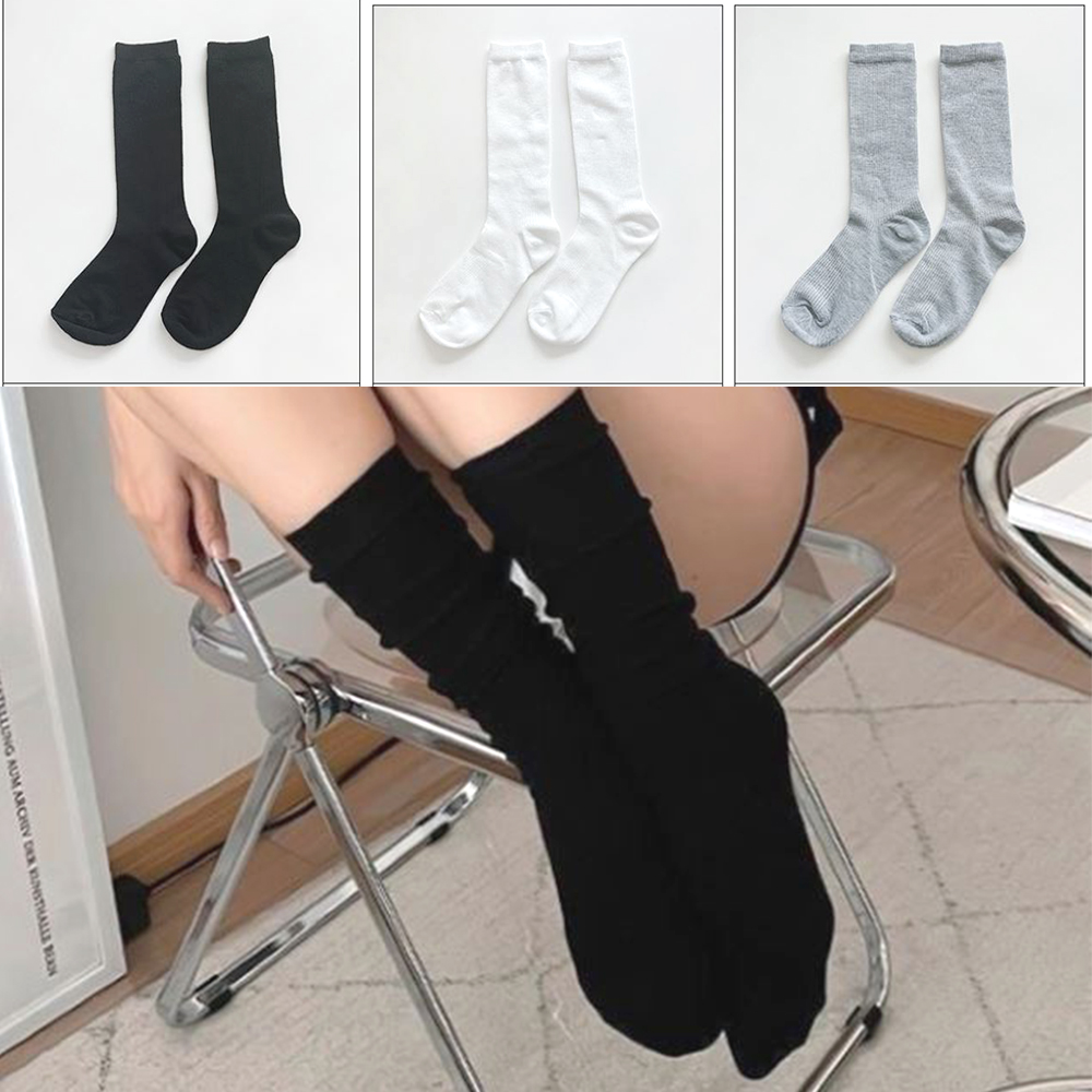 여성 무지 양말 간절기 여자 외출 패션 데일리 골지 니삭스 - 상품 이미지