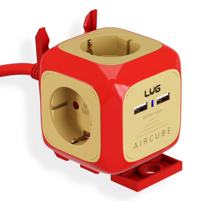 러그박스 4구+USB2구 큐브 납작 콘센트 멀티탭 3m 레드 고용량 3500W - 상품 이미지