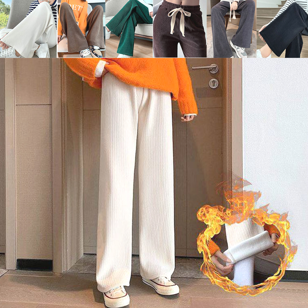 여성 기모 바지 따스한 여자 와이드 골지 외출 패션 팬츠 - 상품 이미지
