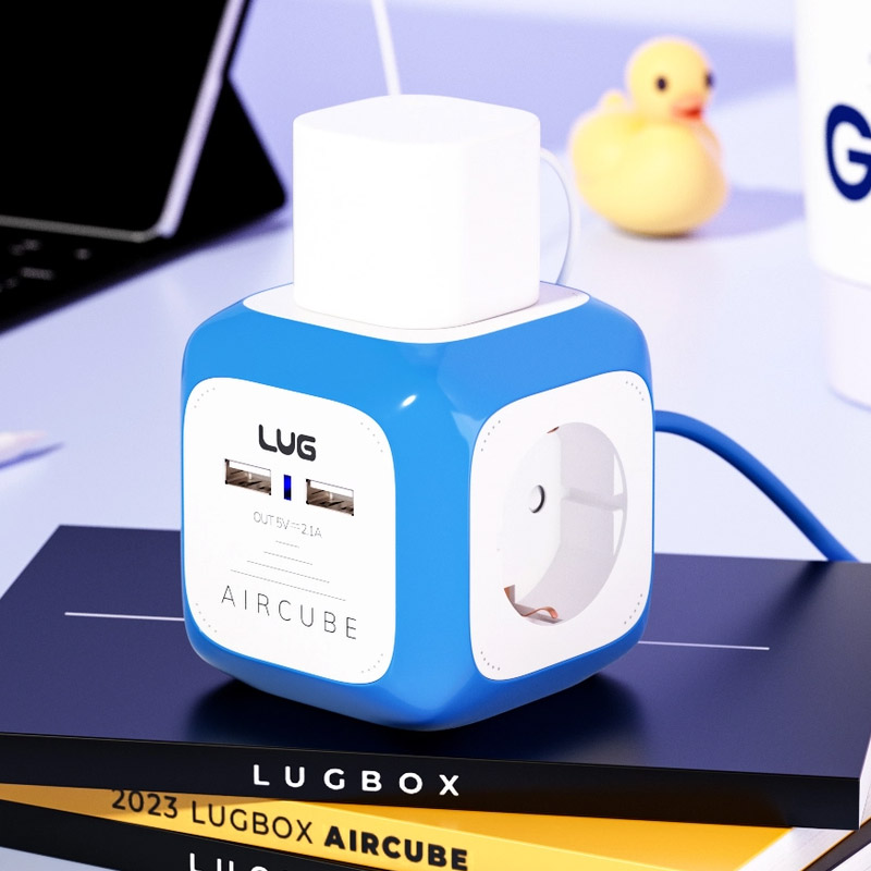 러그박스 4구+USB2구어큐브 납작 콘센트 멀티탭 5m 블루 고용량 3500W 캠핑 - 상세 이미지 2