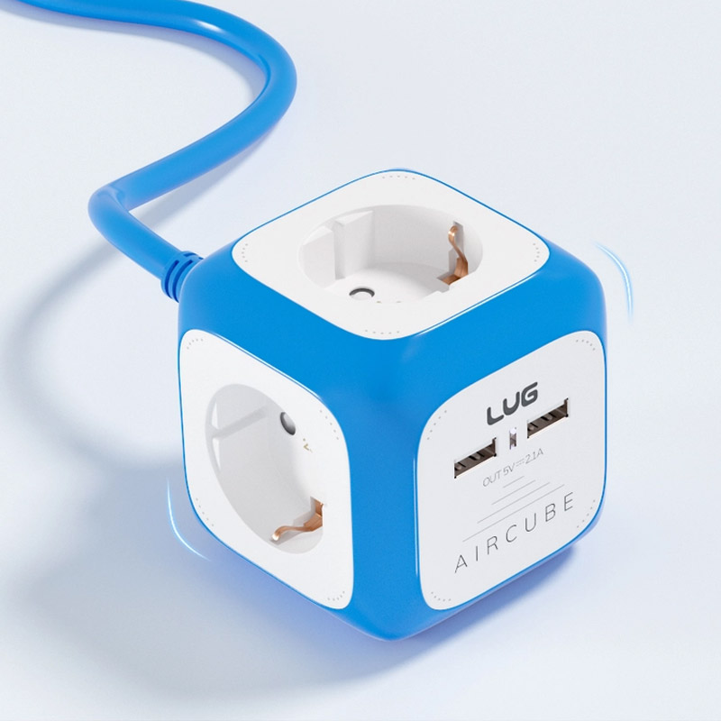 러그박스 4구+USB2구어큐브 납작 콘센트 멀티탭 5m 블루 고용량 3500W 캠핑 - 상세 이미지 4
