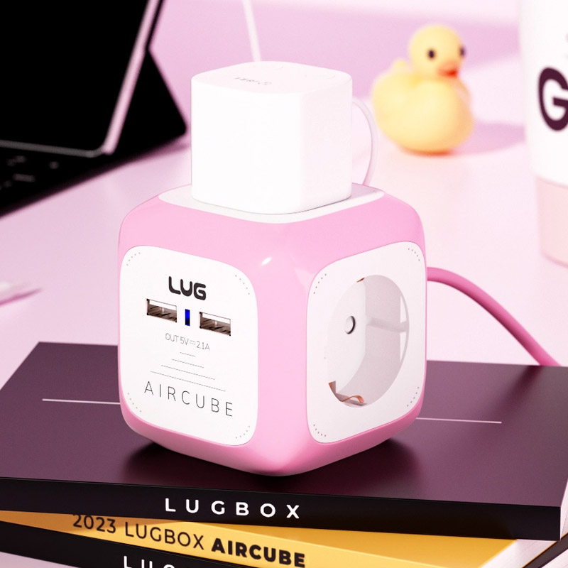 러그박스 4구+USB2구 큐브 납작 멀티탭 3m 핑크 고용량 3500W 콘센트 - 상세 이미지 2