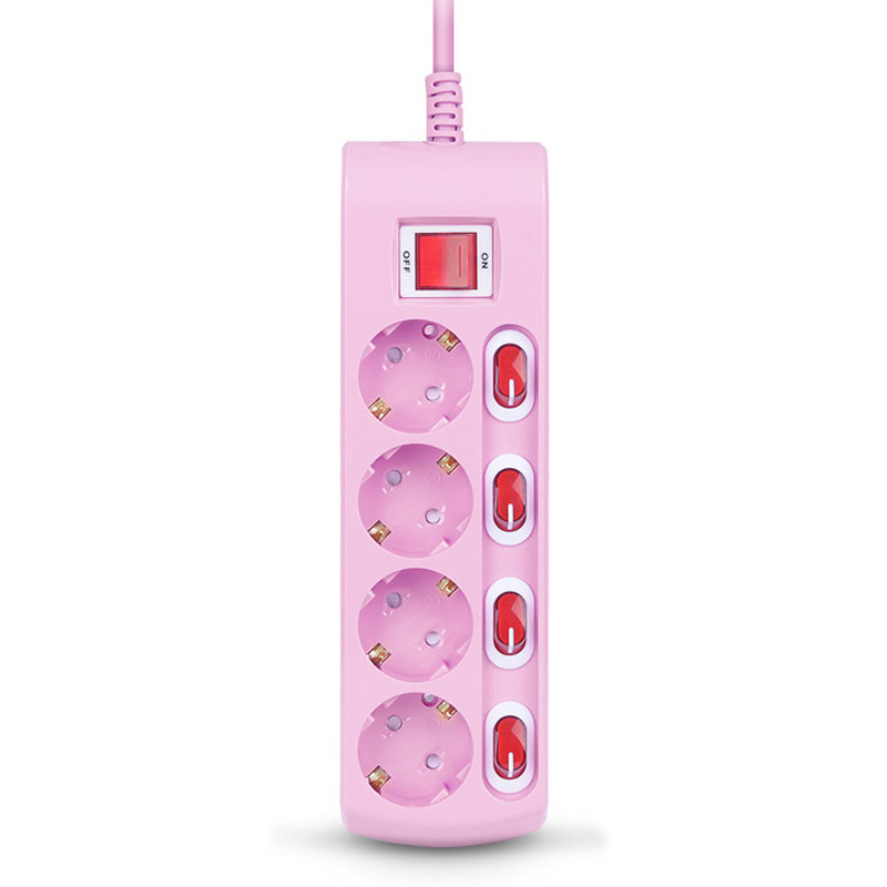 러그박스 4구 개별전원차단 1.5m 멀티탭 핑크 고용량 3500W - 메인 이미지