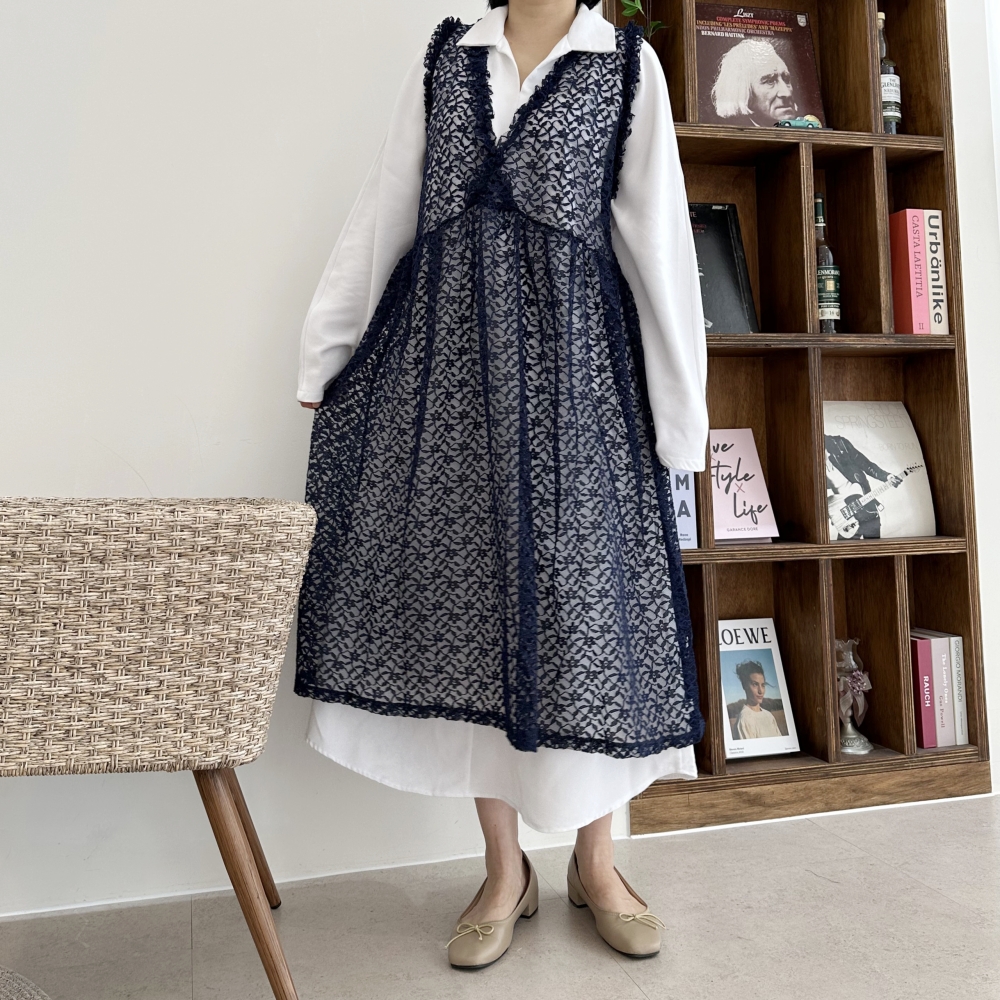 자체제작 빅사이즈 블랙 레이스 시스루 캉캉프릴 플라워 도트 패턴 레이어드 뷔스티에 원피스