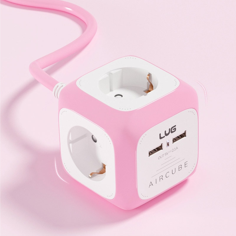 러그박스 4구+USB2구 큐브 납작 멀티탭 3m 핑크 고용량 3500W 콘센트 - 상세 이미지 4