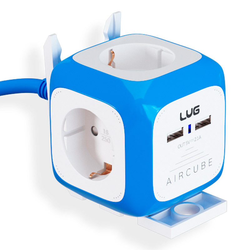러그박스 4구+USB2구어큐브 납작 콘센트 멀티탭 5m 블루 고용량 3500W 캠핑 - 상품 이미지
