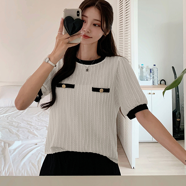 앤느 와플 배색 블라우스 : 마이더스비