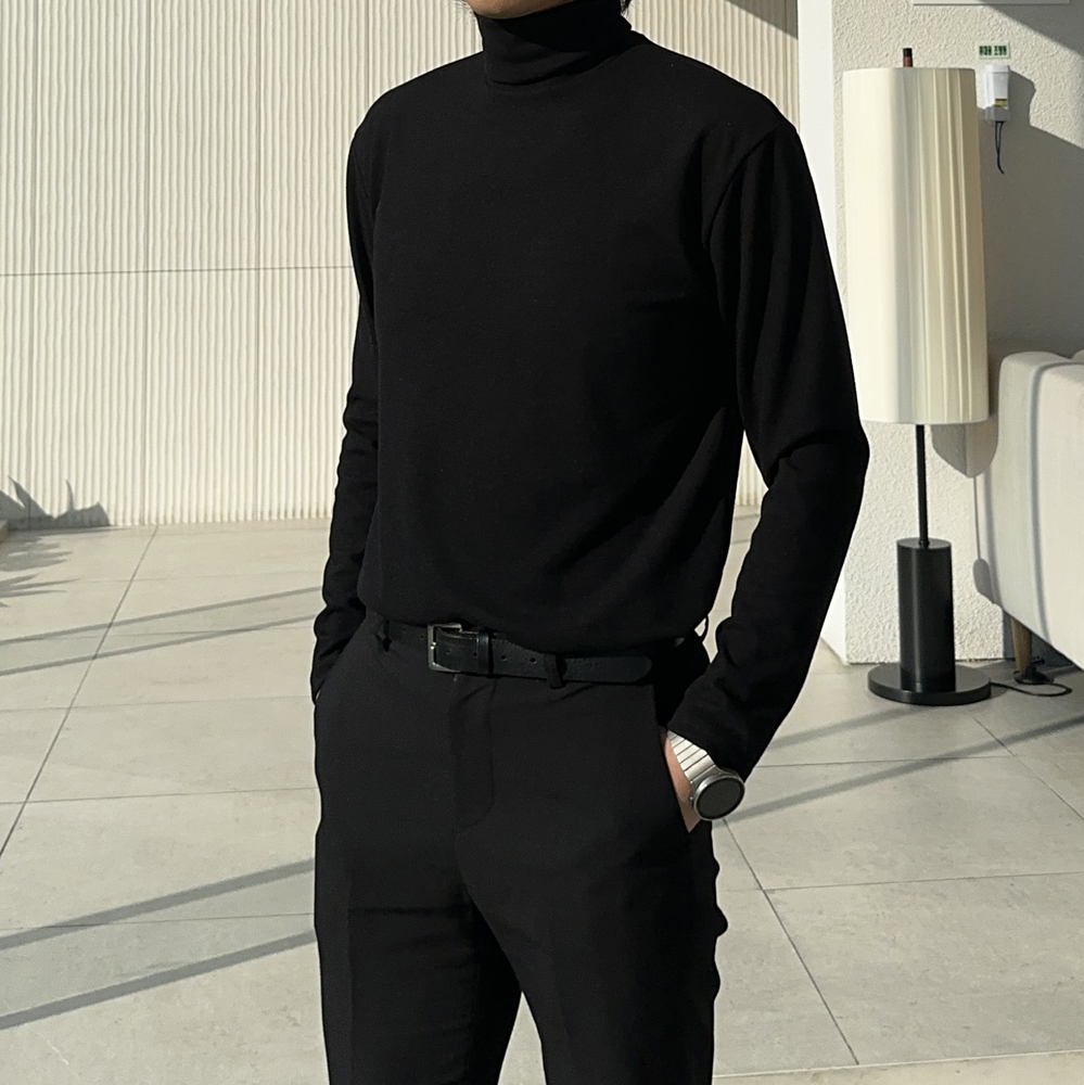 남자 니트 남자 터틀넥 목폴라 오버핏 이너 니트 - 상세 이미지 2