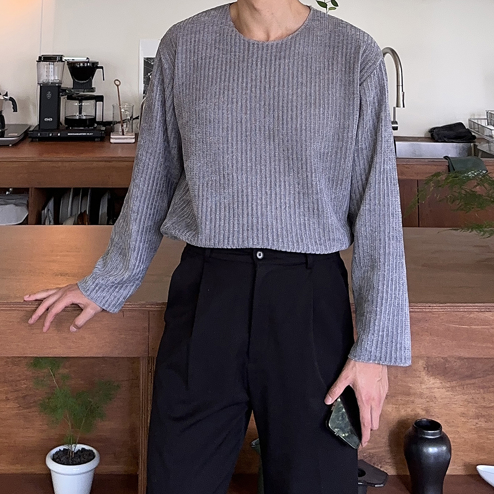 보트넥 골지 니트 구김없는 오버핏 남자 니트