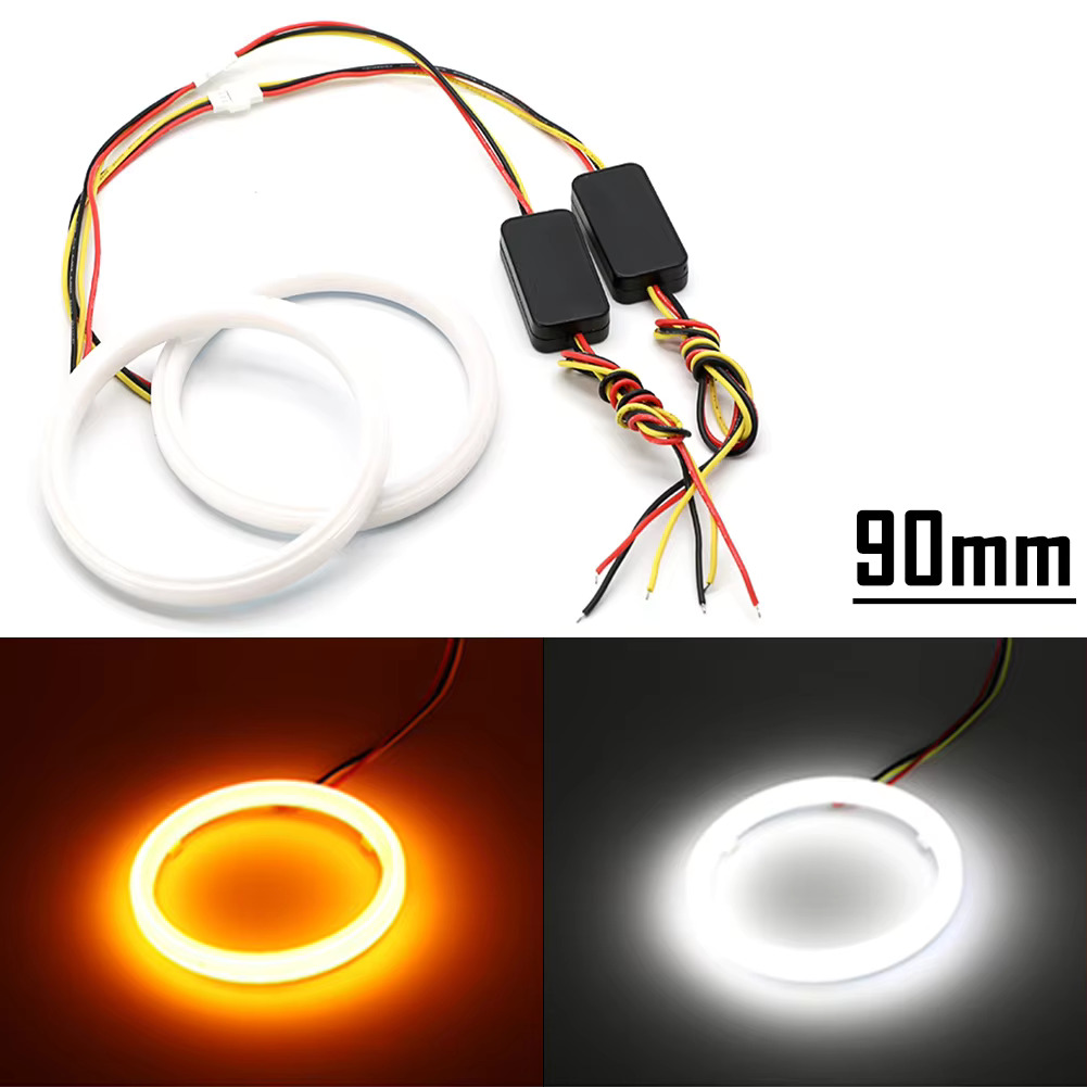 2Pcs 90MM 스위치 백 LED 천사 눈 헤일로 링 자동차 헤드 라이트 램프 개조 화이트 앰버 듀얼 컬러 : 마르쉐리을