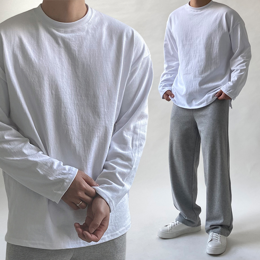 긴팔무지티 남자레이어드티 흰색면티 - 메인 이미지