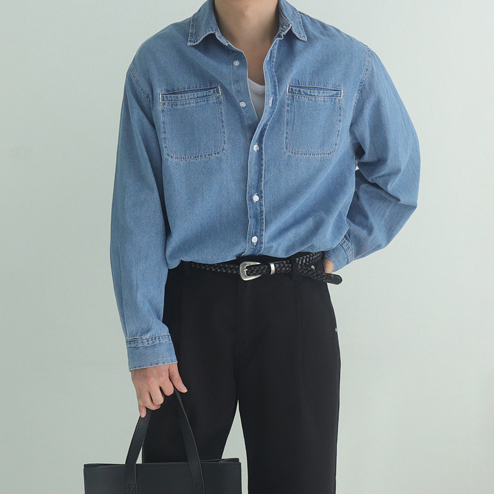 남자 데님셔츠 오버핏 연청 흑청 남성청남방 남자 셔츠 - 상세 이미지 2