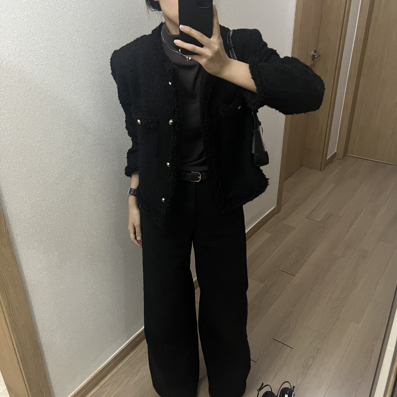키작녀 블랙진 여자 와이드 부츠컷 청바지 사선절개 하이웨스트 빅사이즈 롱 데님 팬츠 - 상세 이미지 5