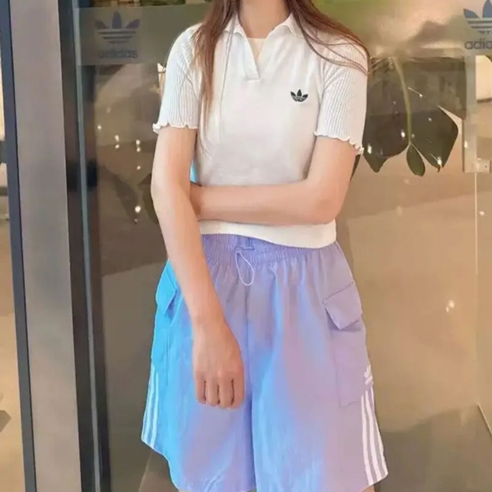 아디다스 오리지널 니트 폴로 카라 러플 티셔츠 화이트 - 상세 이미지 3