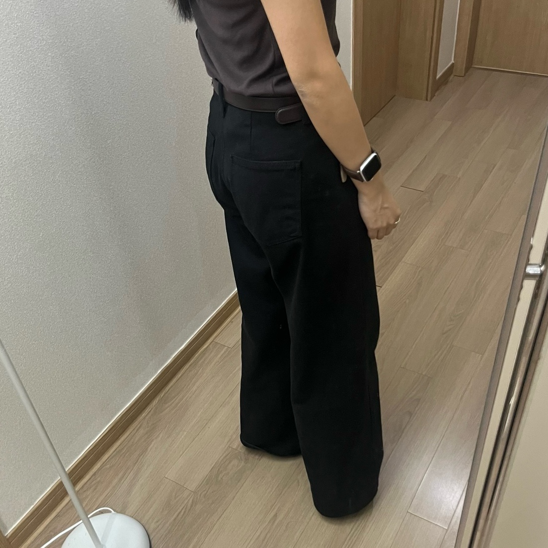 키작녀 블랙진 여자 와이드 부츠컷 청바지 사선절개 하이웨스트 빅사이즈 롱 데님 팬츠 - 상세 이미지 3