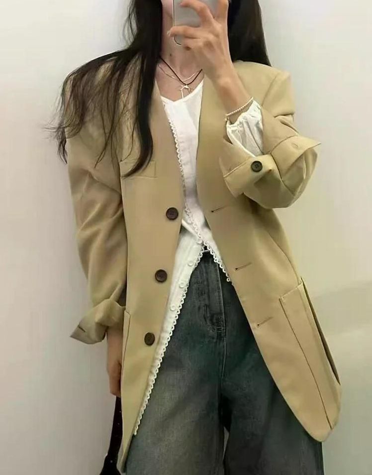 코트 겨울 트렌치 자켓 비즈니스 여성 정장 재킷 대형 포켓 루즈 피트 캐주얼 긴팔 블랙 - 상세 이미지 5