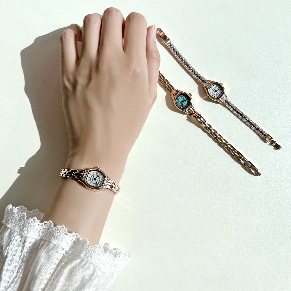 가이거시계 여성 메탈 큐빅 다이아 얇은 시계 팔찌 자개