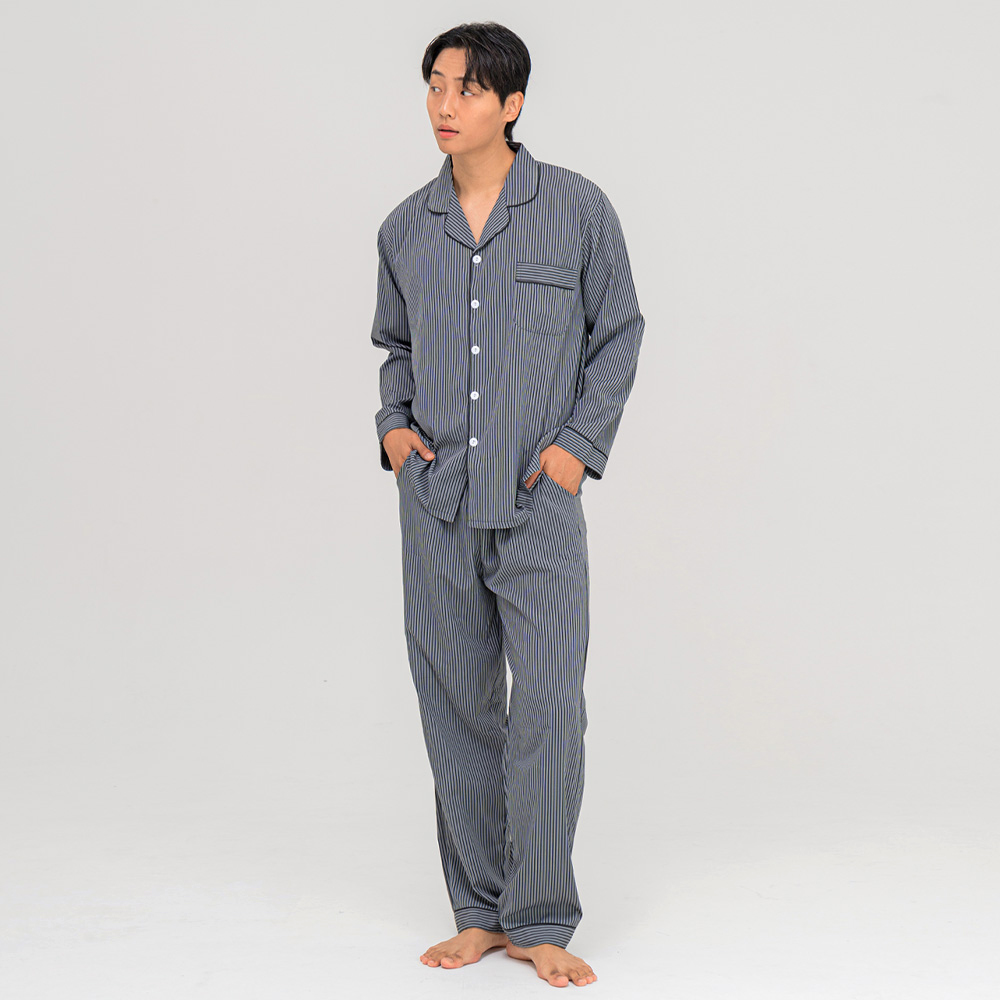 [2PACK] 커플 실키 카라 긴팔 잠옷 홈웨어 잠옷 세트 이미지 8