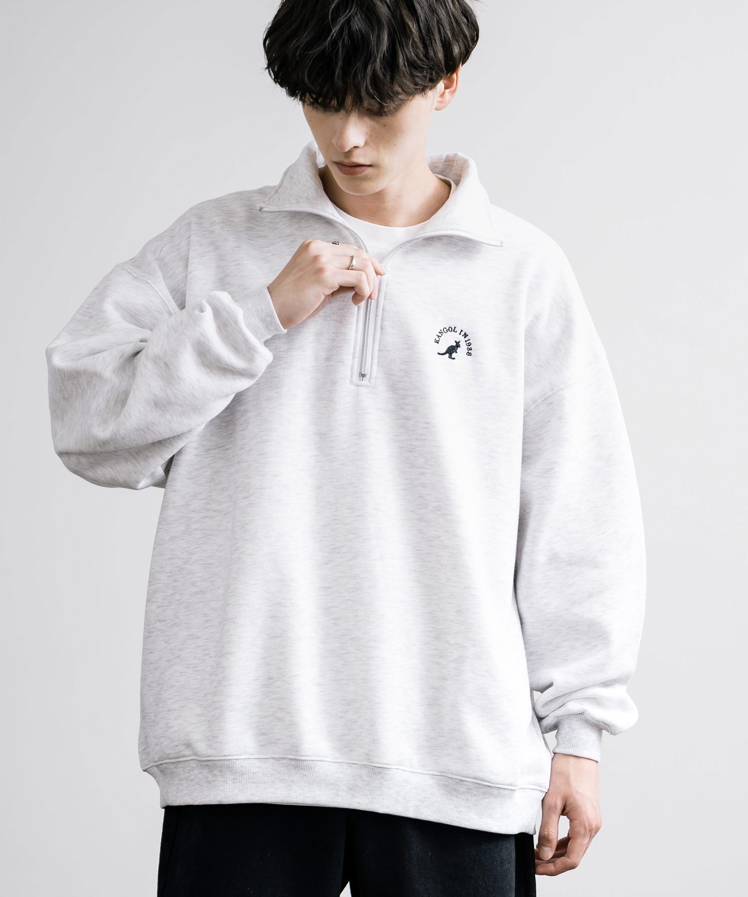 캉골 KANGOL 로고 자수 반집업 기모 스웨트 티셔츠 6컬러 - 상세 이미지 2