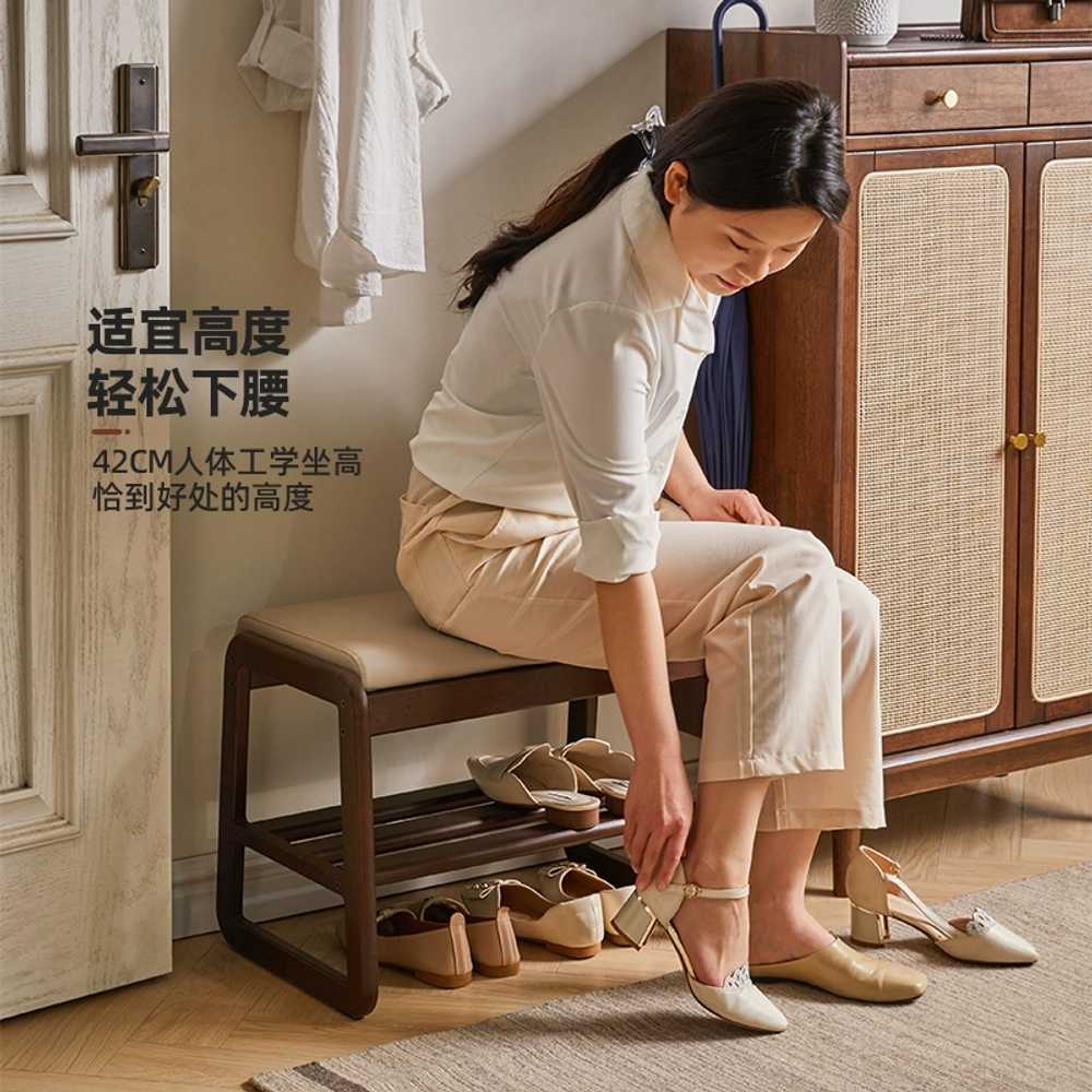 현관 신발 벤치 수납 의자 슈즈 인테리어 회사 선반 호두색상 - 상세 이미지 3