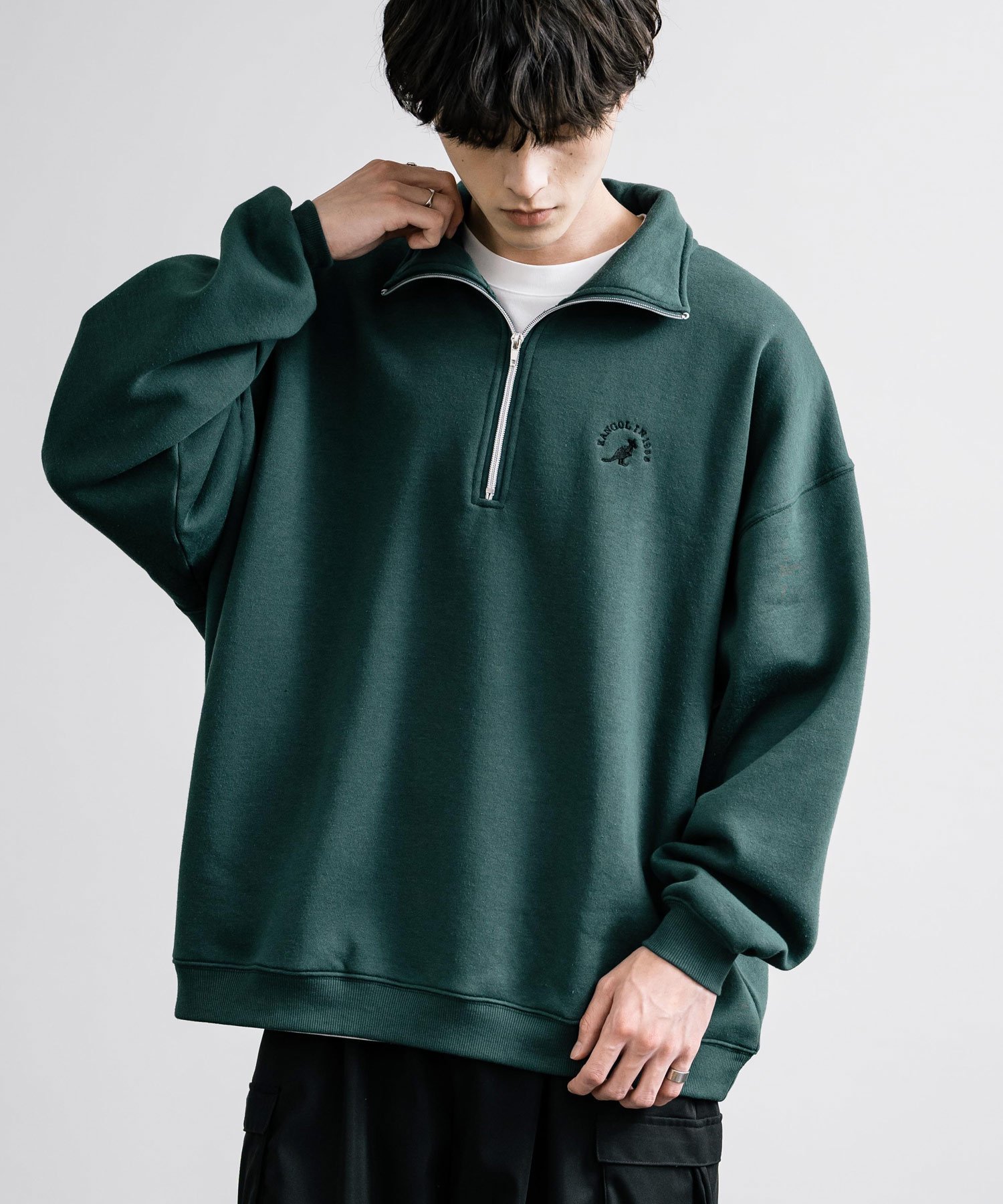 캉골 KANGOL 로고 자수 반집업 기모 스웨트 티셔츠 6컬러 - 상세 이미지 4
