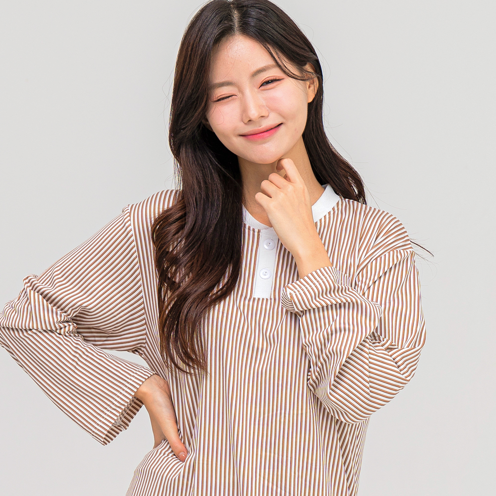 [에이원] 클래식 커플파자마 라운드 긴팔 잠옷 신혼잠옷 홈웨어 세트 - 상세 이미지 5