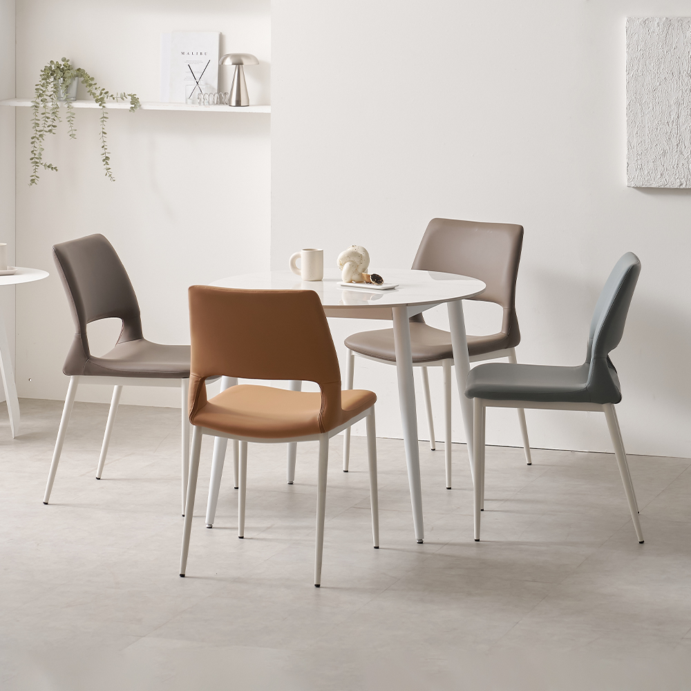 편한 식탁 의자 실리콘 가죽 등받이 샤프 화이트 아이보리