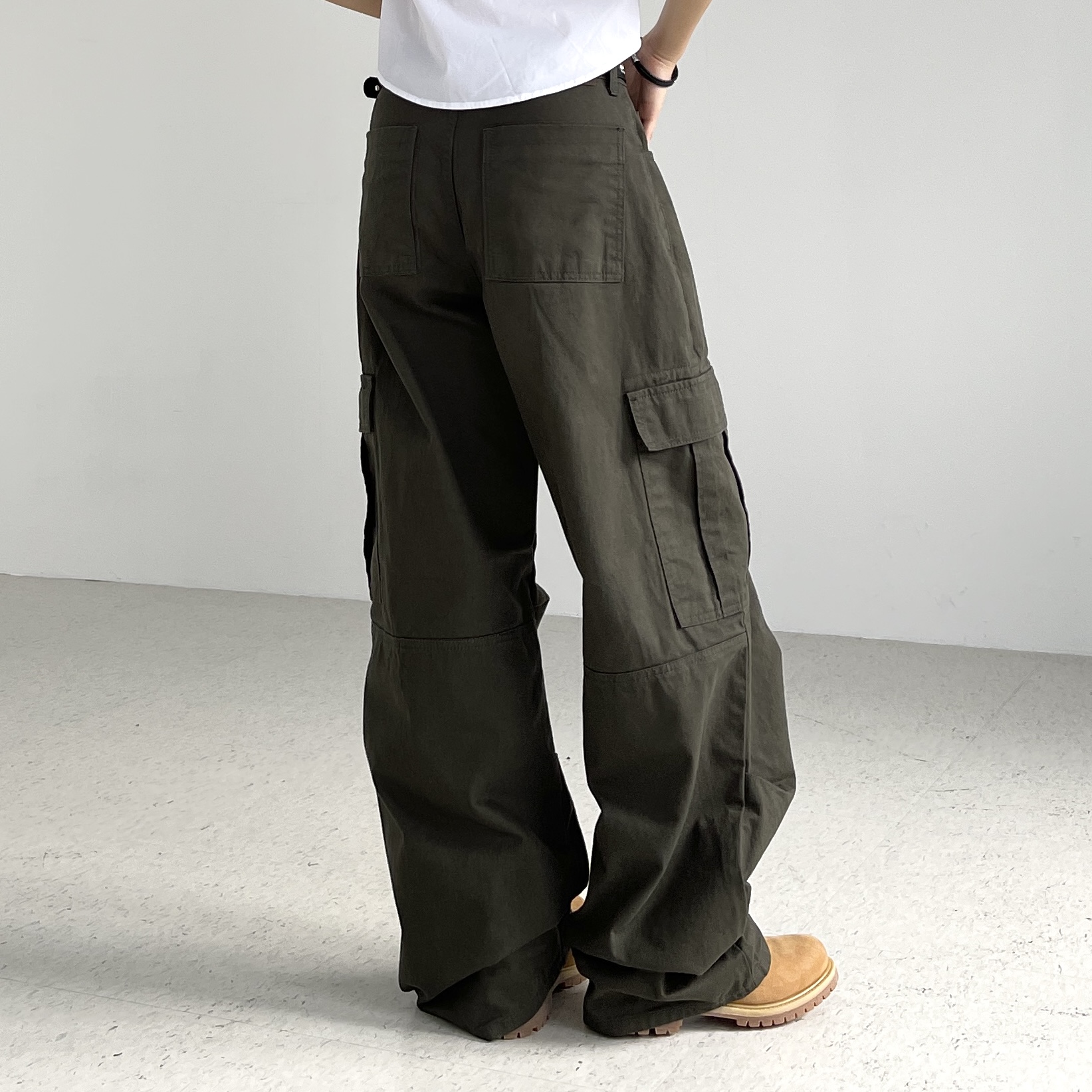 오오티제이 여성 카고팬츠 가을 겨울 코튼 면 벌룬핏 와이드 통 로우라이즈 ootj바지 - 상세 이미지 3
