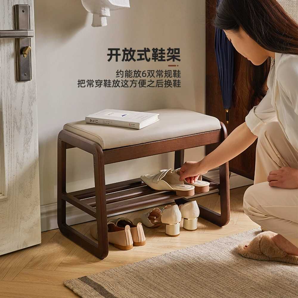 현관 신발 벤치 수납 의자 슈즈 인테리어 회사 선반 호두색상 - 상세 이미지 2