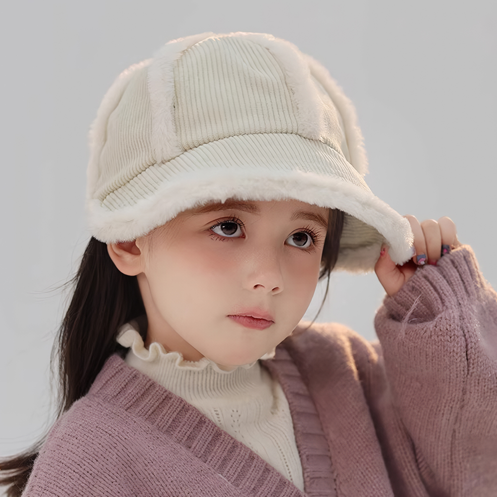 여아 유아 키즈 아동 남아 초등 학생 어린이 주니어 겨울 골덴 방한 코듀로이 캡 모자 - 상세 이미지 4