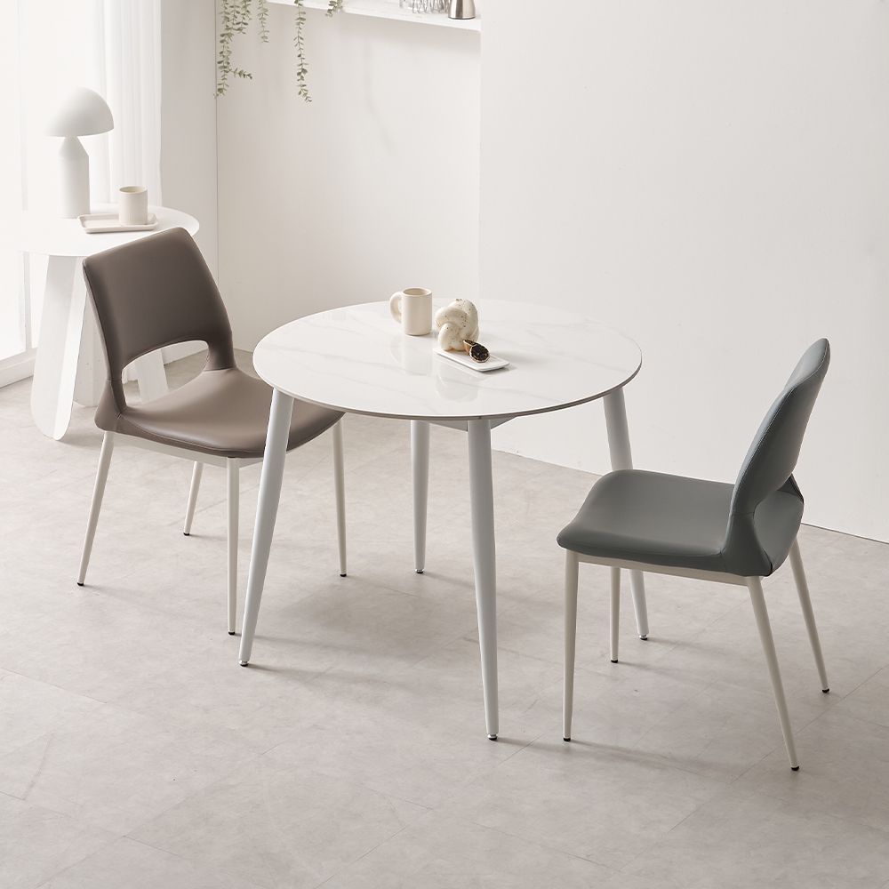 편한 식탁 의자 실리콘 가죽 등받이 샤프 화이트 아이보리