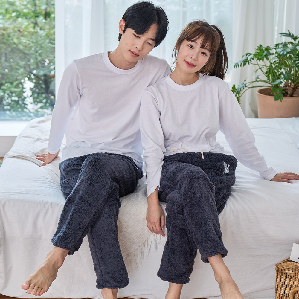 에이원 커플용 극세사 도그 밍크 잠옷 바지 파자마 - 상세 이미지 2