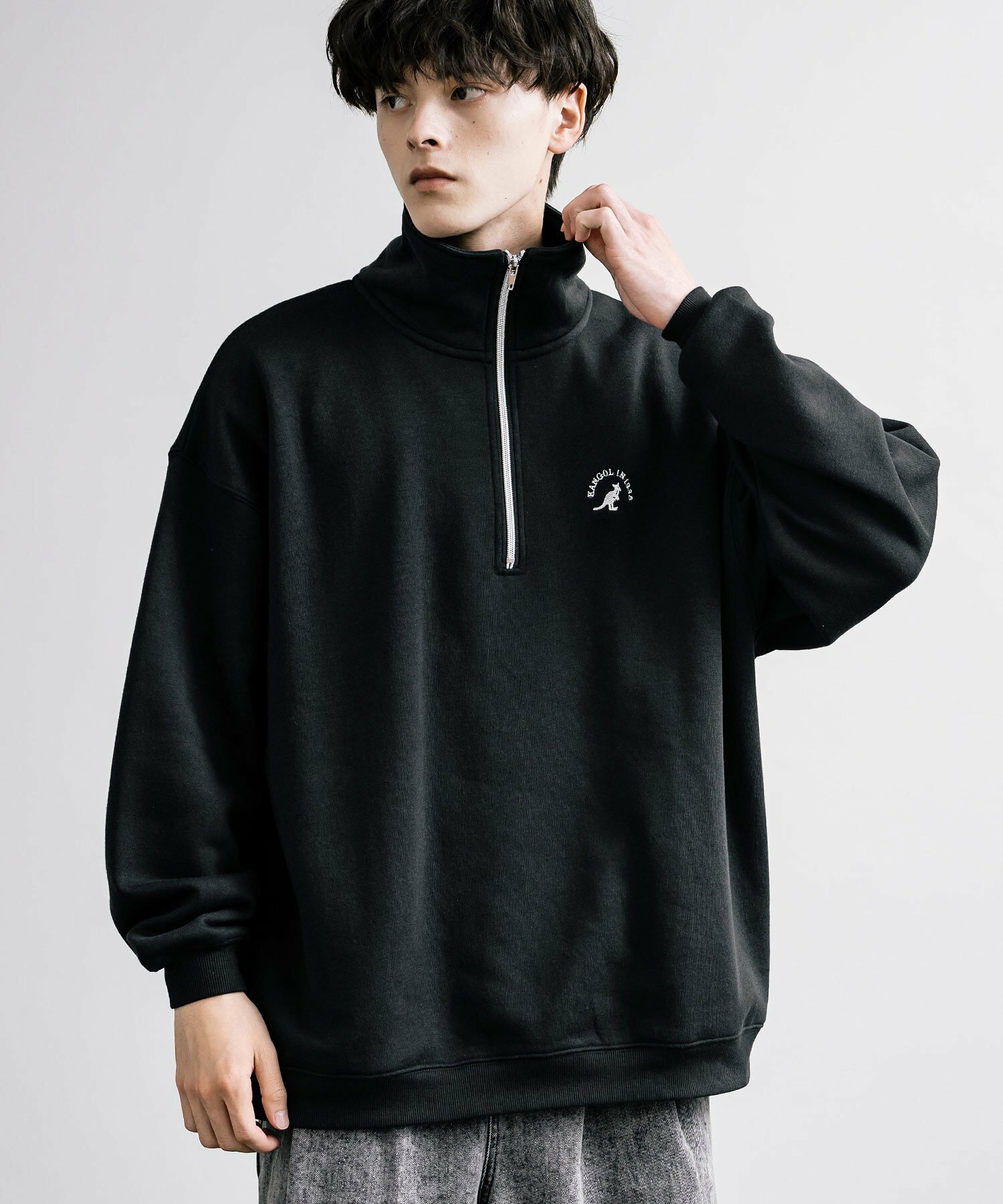 캉골 KANGOL 로고 자수 반집업 기모 스웨트 티셔츠 6컬러 - 상품 이미지