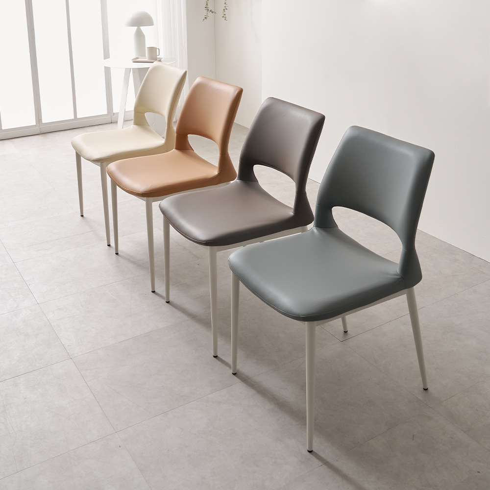 편한 식탁 의자 실리콘 가죽 등받이 샤프 화이트 아이보리