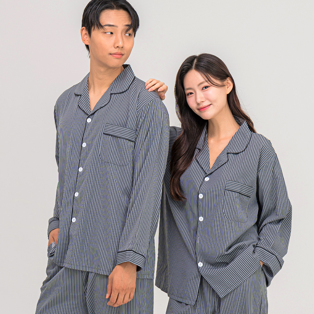 [에이원] 실키 커플파자마 카라 긴팔잠옷 홈웨어 잠옷 세트 - 상세 이미지 2