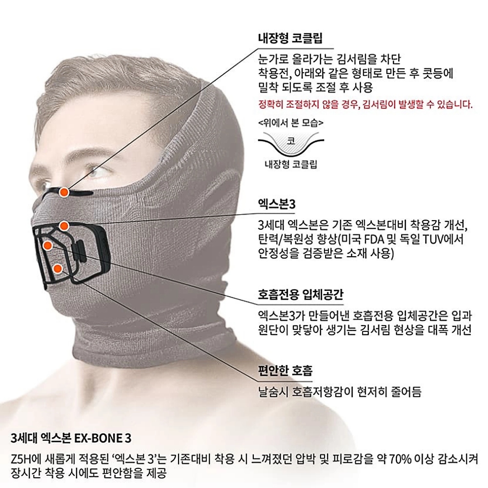 나루 Z5H 김서림 방한 기모 자전거 오토바이 스키 등산 마스크 - 상세 이미지 2