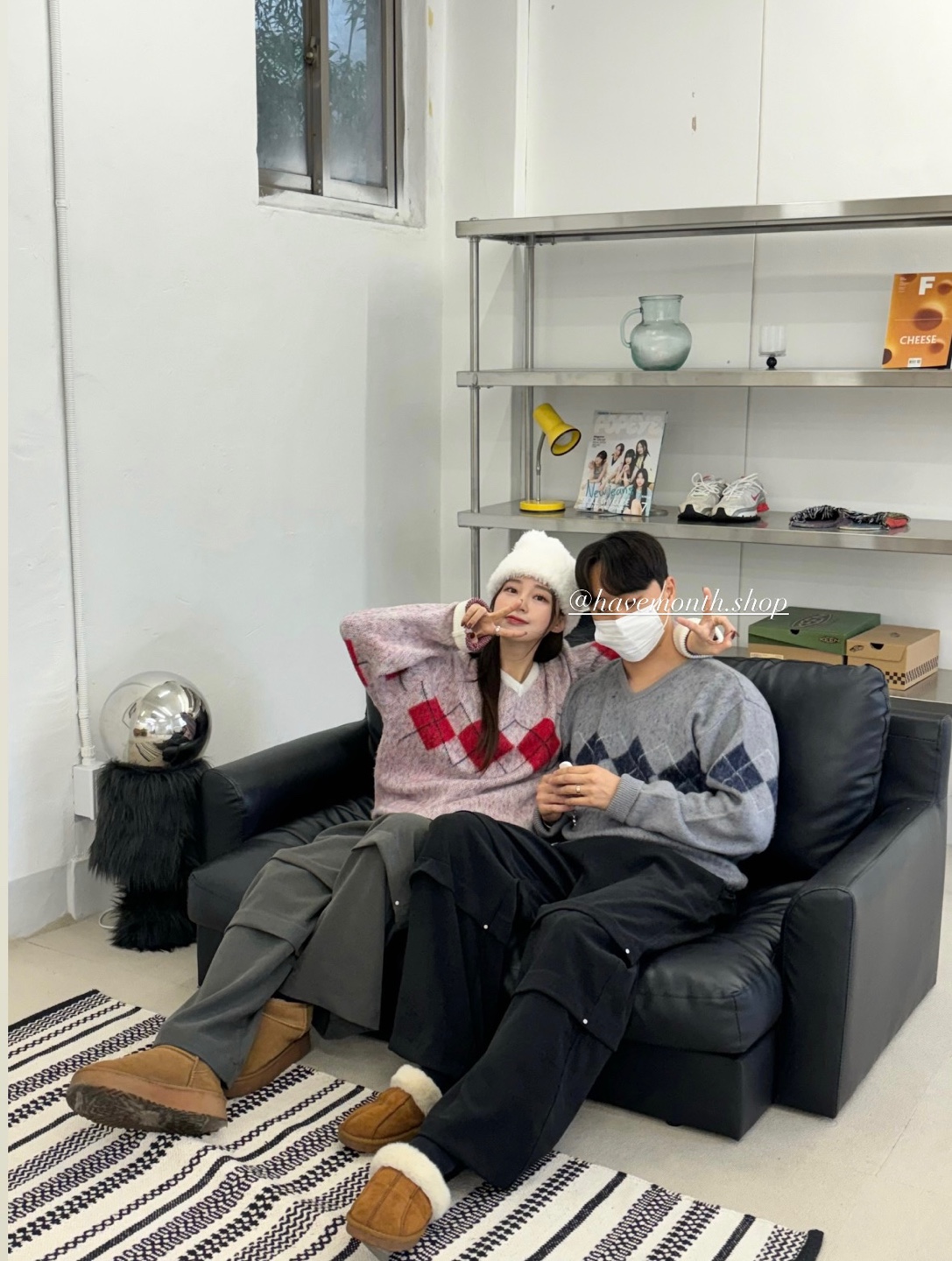 [겨울커플룩❤️/고급]아가일 니트 모헤어 브이넥 겨울니트 상세 이미지 9