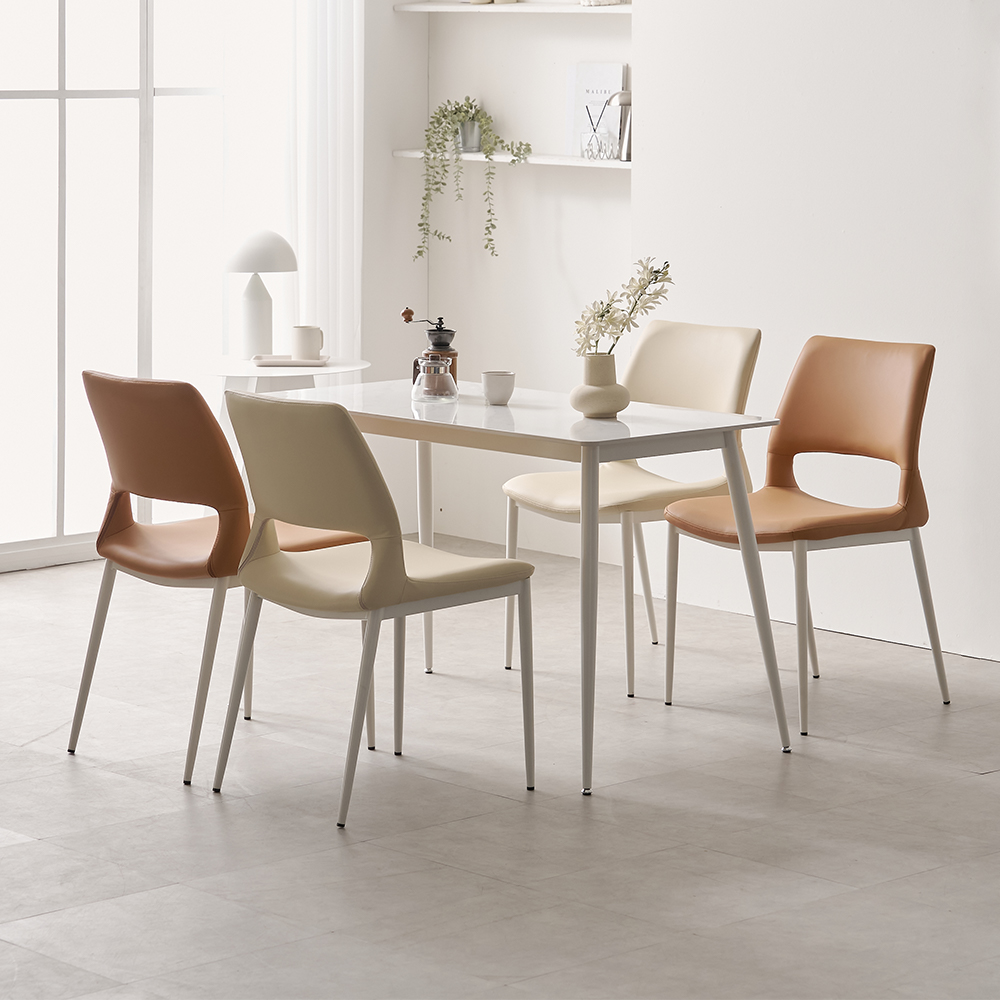 편한 식탁의자 실리콘 가죽 등받이 의자 샤프 화이트