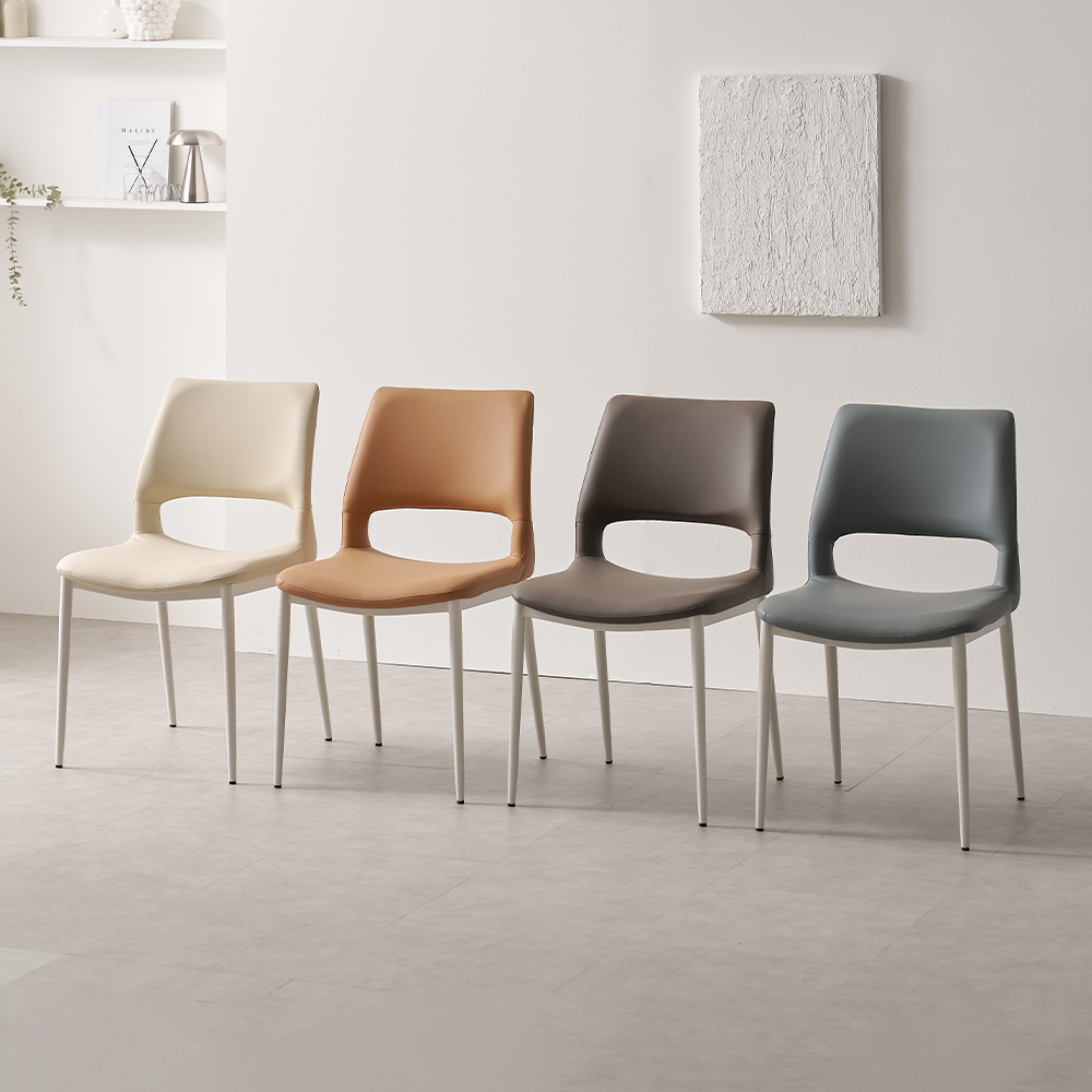 편한 식탁 의자 실리콘 가죽 등받이 샤프 화이트 아이보리