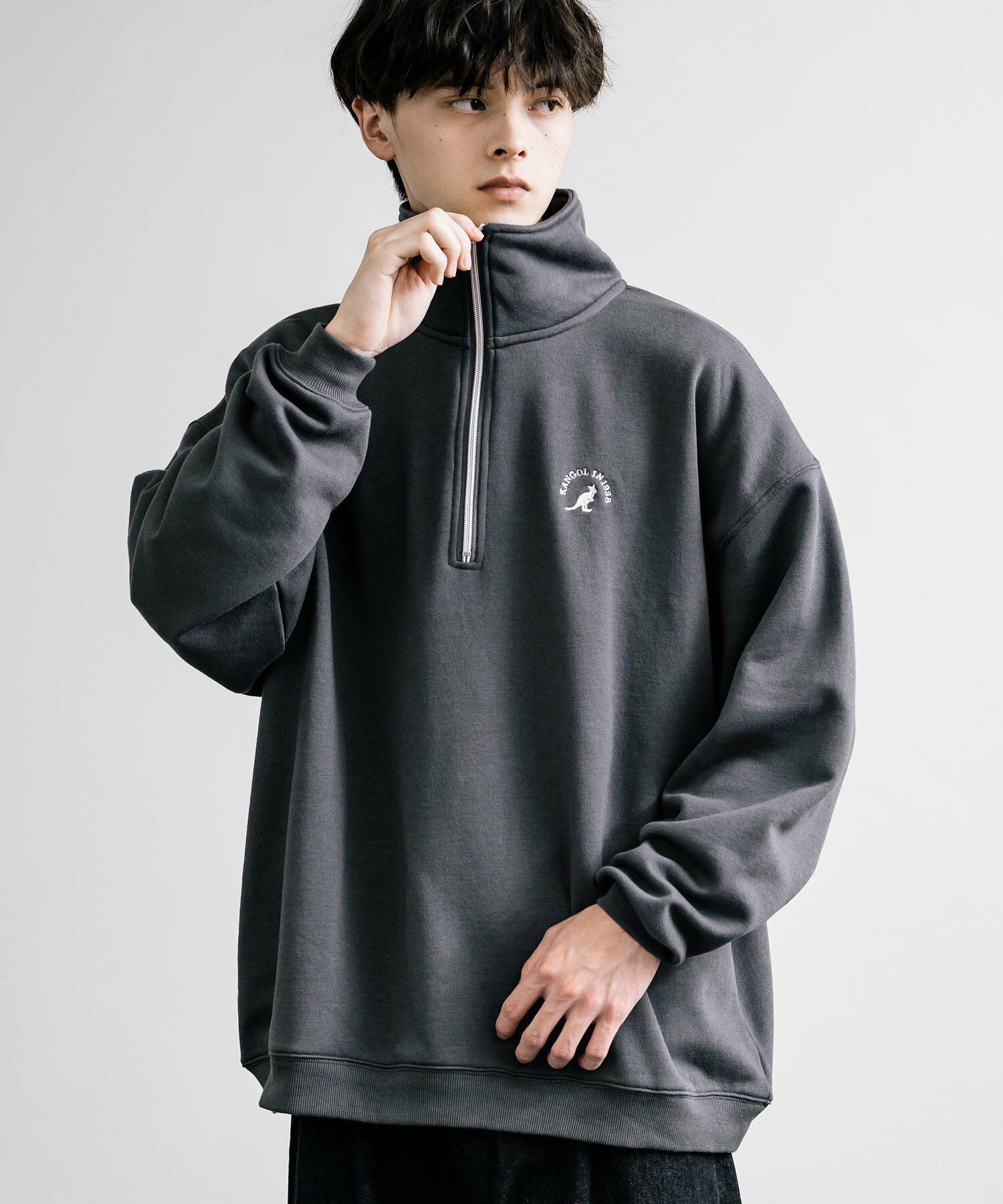 캉골 KANGOL 로고 자수 반집업 기모 스웨트 티셔츠 6컬러 - 상세 이미지 3