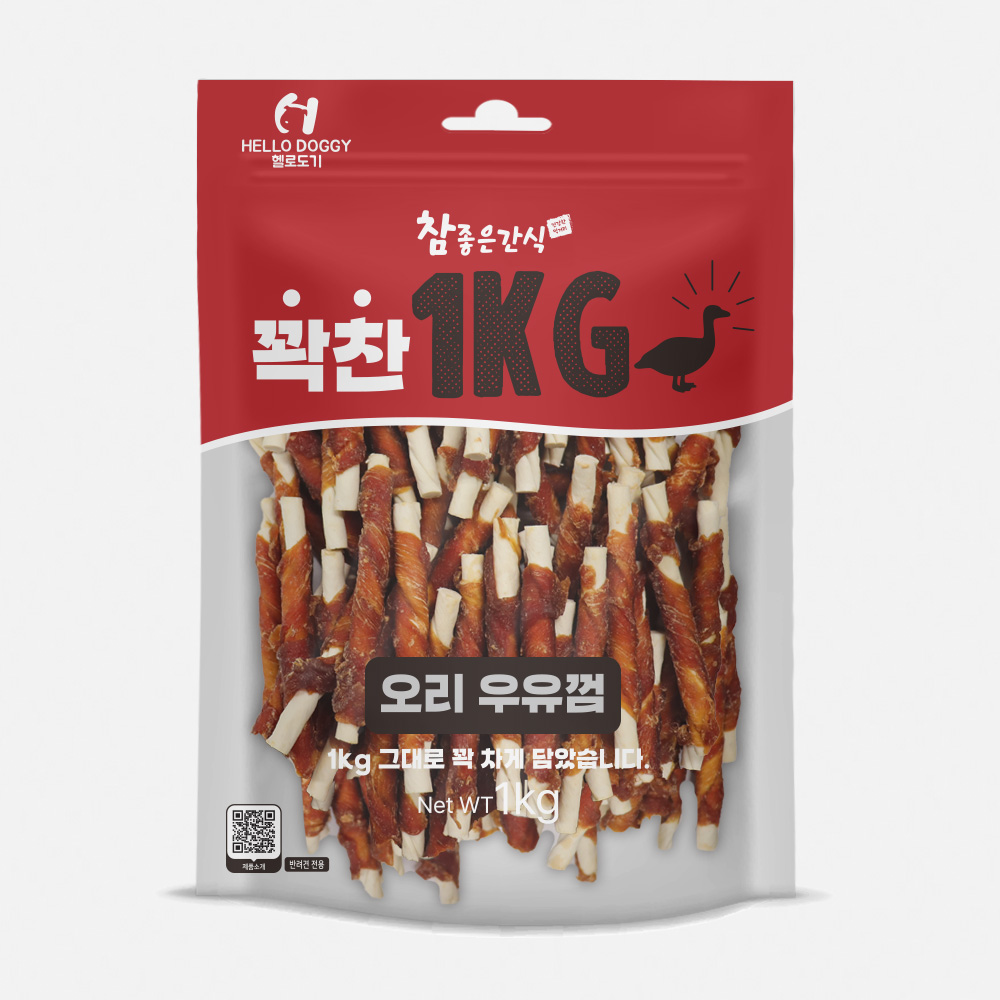 헬로도기 꽉찬 강아지대용량간식 사사미 고구마 닭가슴살 건조간식 오리우유껌, 1kg, 1개 - 상품 이미지