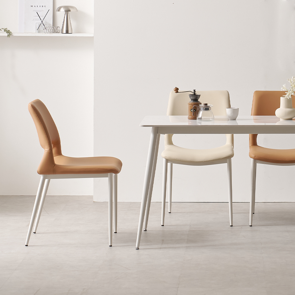 편한 식탁 의자 실리콘 가죽 등받이 샤프 화이트 아이보리