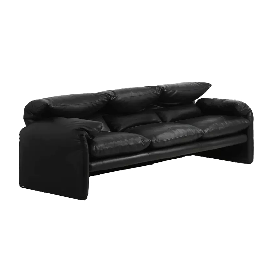 마라룽가 천연 가죽 패브릭 소파 Maralunga Sofa 3인 접촉면 소가죽 - 상품 이미지