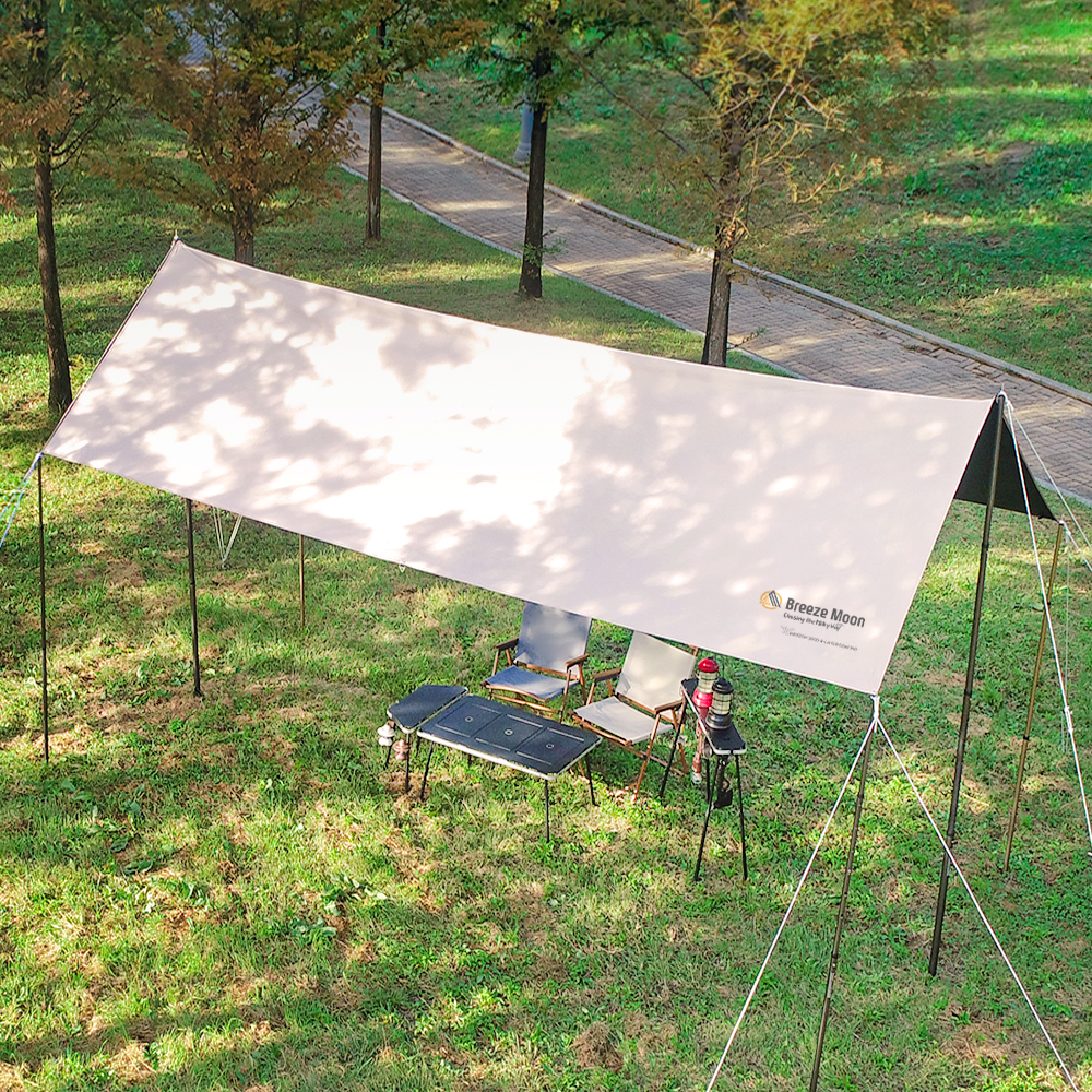 브리즈문 립스탑 300D 블랙코팅 렉타 타프 6x4.4m 특대형 타프 풀세트