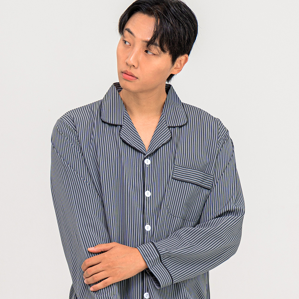 [2PACK] 커플 실키 카라 긴팔 잠옷 홈웨어 잠옷 세트 이미지 7