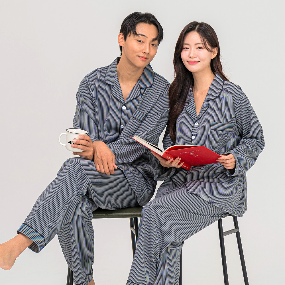 [에이원] 실키 커플파자마 카라 긴팔잠옷 홈웨어 잠옷 세트 - 상세 이미지 3