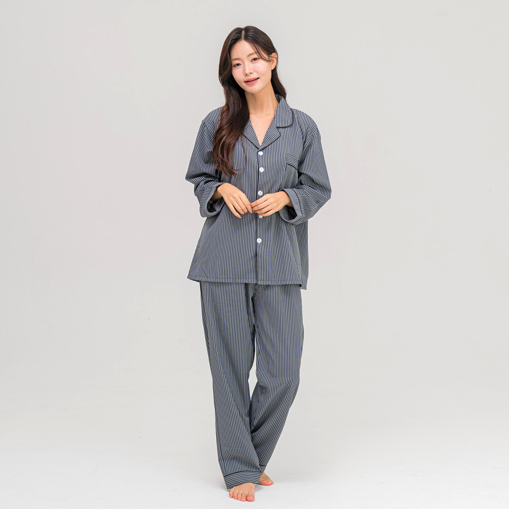 [2PACK] 커플 실키 카라 긴팔 잠옷 홈웨어 잠옷 세트 - 상세 이미지 5