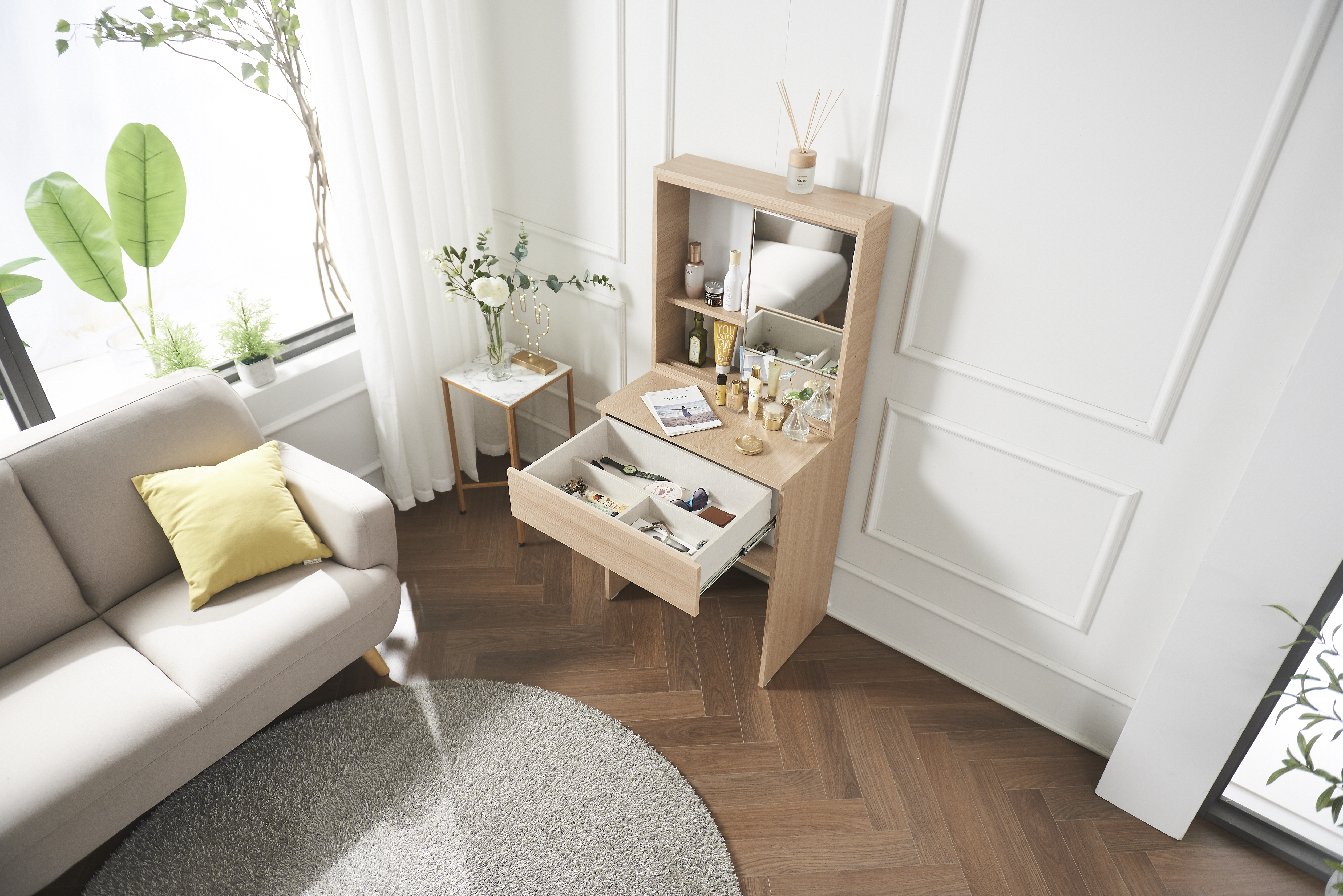 아실리 슬라이딩거울화장대 초등학생 중학생 화장대겸서랍장