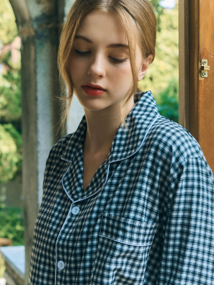 티세르 쿠앤크 체크 남녀공용 커플 잠옷 가을 파자마 부드러운 소프트핏 긴팔 상하의 세트 - 상세 이미지 5
