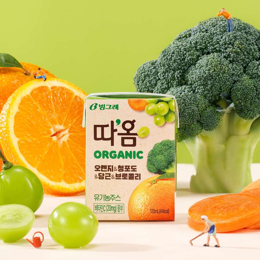 빙그레 따옴 유기농 주스 오렌지 청포도 당근 브로콜리 120ml 24팩